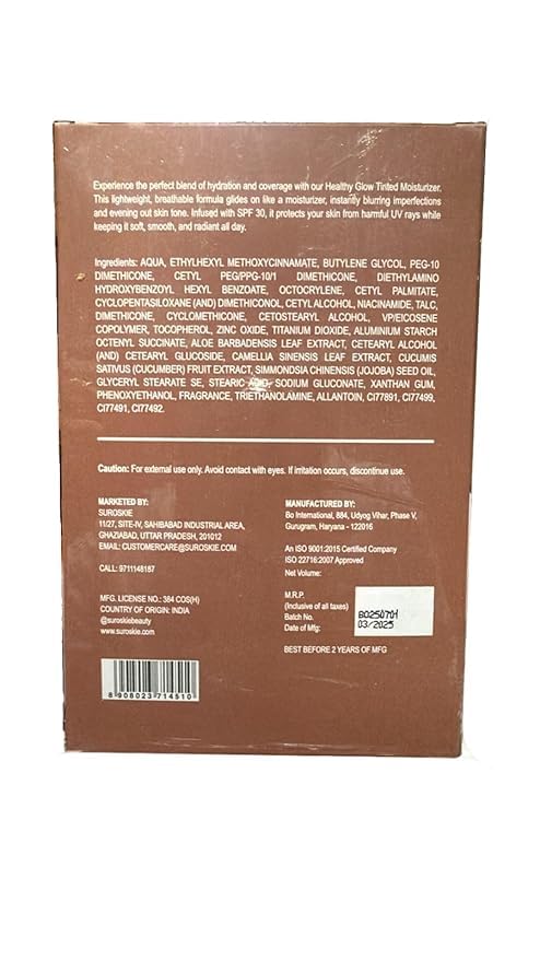 Suroskie My Glow Tinted Moisturizer, 60ml, Medium Shade, SPF 30, With Niacinamide and Natural Extracts | Grocsy
