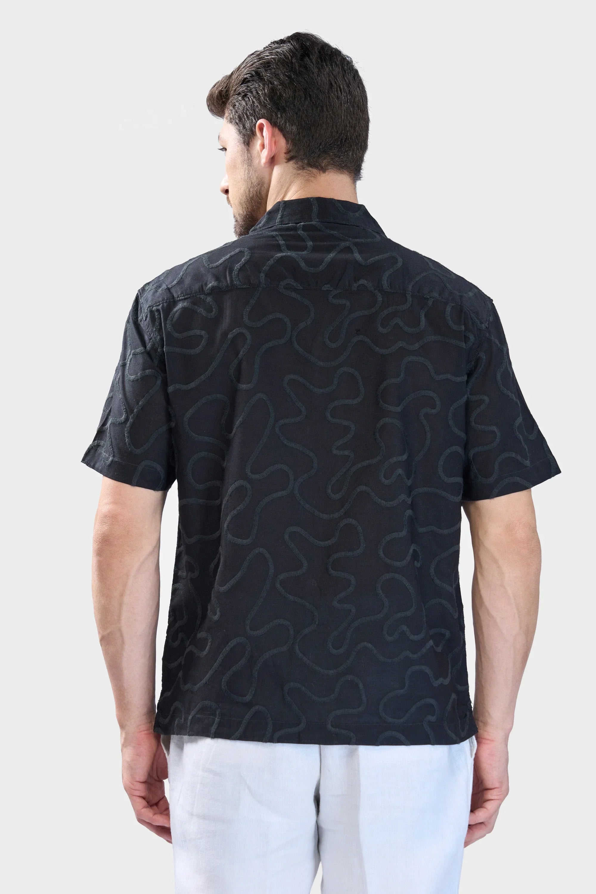Xkind Black Embroidered Relaxed Fit Shirt | Grocsy