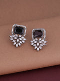 Shoshaa Silver-Plated & Black CZ Studded Contemporary Drop Earrings | Grocsy