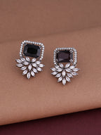 Shoshaa Silver-Plated & Black CZ Studded Contemporary Drop Earrings | Grocsy