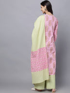 HERE&NOW Women Pink Ethnic Motifs Printed Pure Cotton Kurta Set | Grocsy