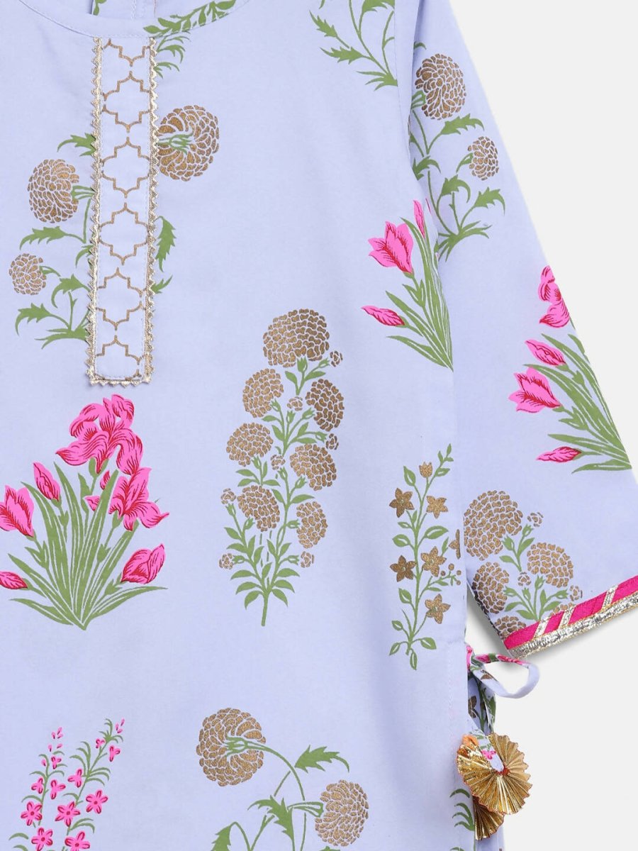 Ahalyaa Blue Crepe Printed Kids Kurta Palazzo Set For Girls | Grocsy