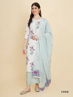 Designer Stylish white Cotton Stitched Suit With Dupatta - Tanisha | Grocsy