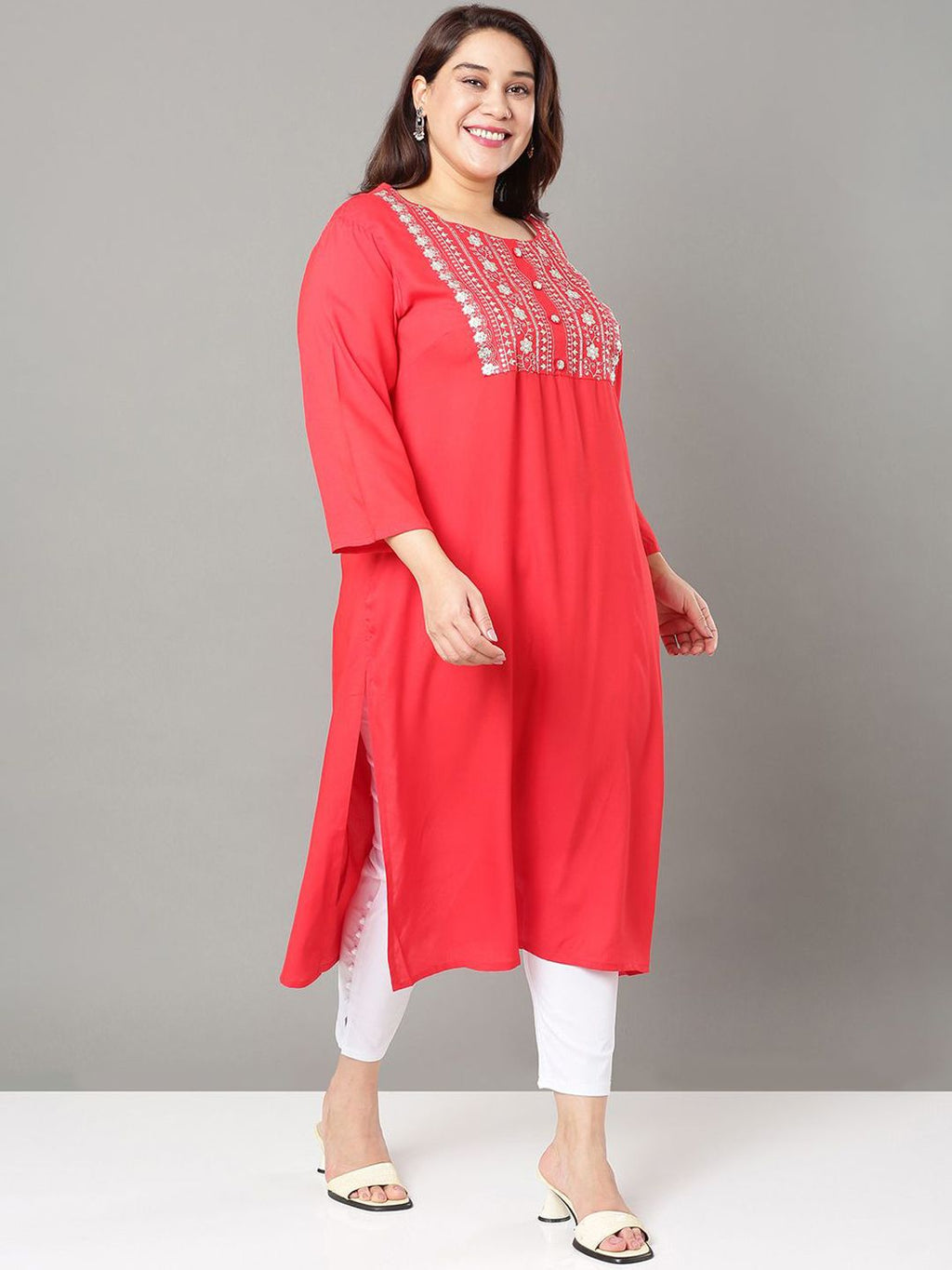 Sztori Floral Embroidered Yoke Design Sequined Straight Kurta | Grocsy