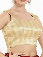Joban Fashion Gold Multi Brocade Padded Blouse With Square Neck Sleeveless | Grocsy
