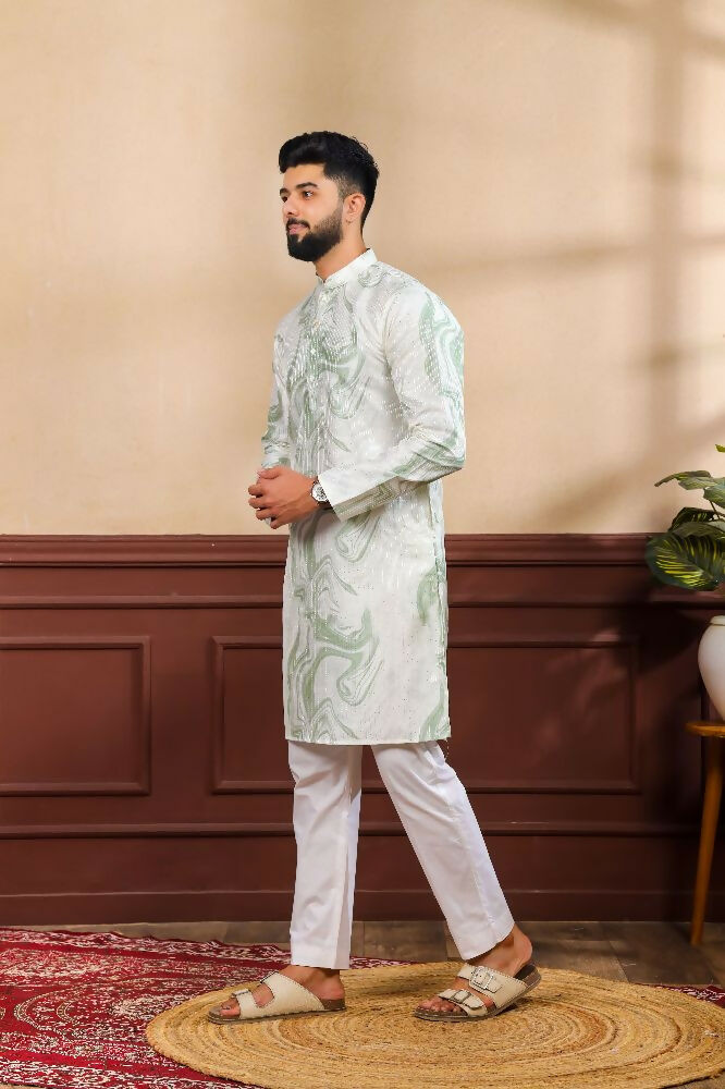 Green Art Silk Digital Printed, Embroidery Work Kurta Set - Mahotsav | Grocsy