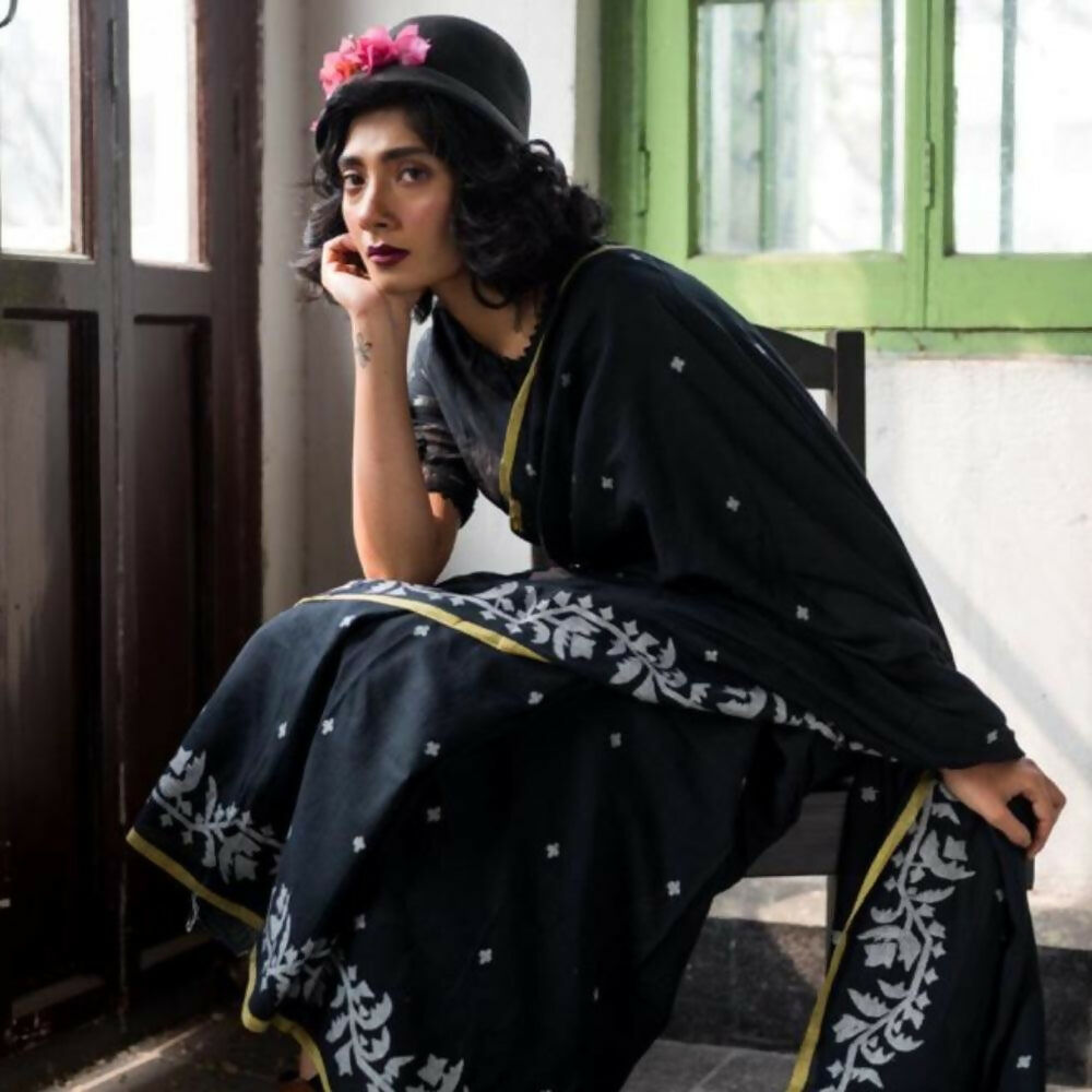 Exclusive Collection Beautiful Black Embroidery Saree | Grocsy