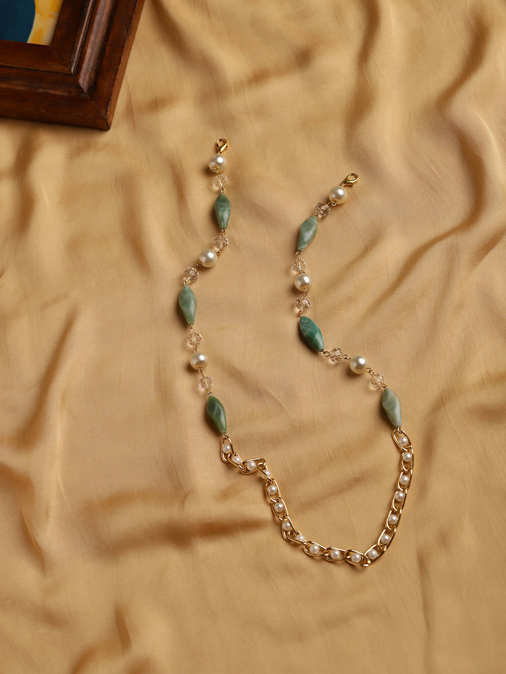 Gold-Toned Green Beaded Mask Chain - Ruby Raang | Grocsy