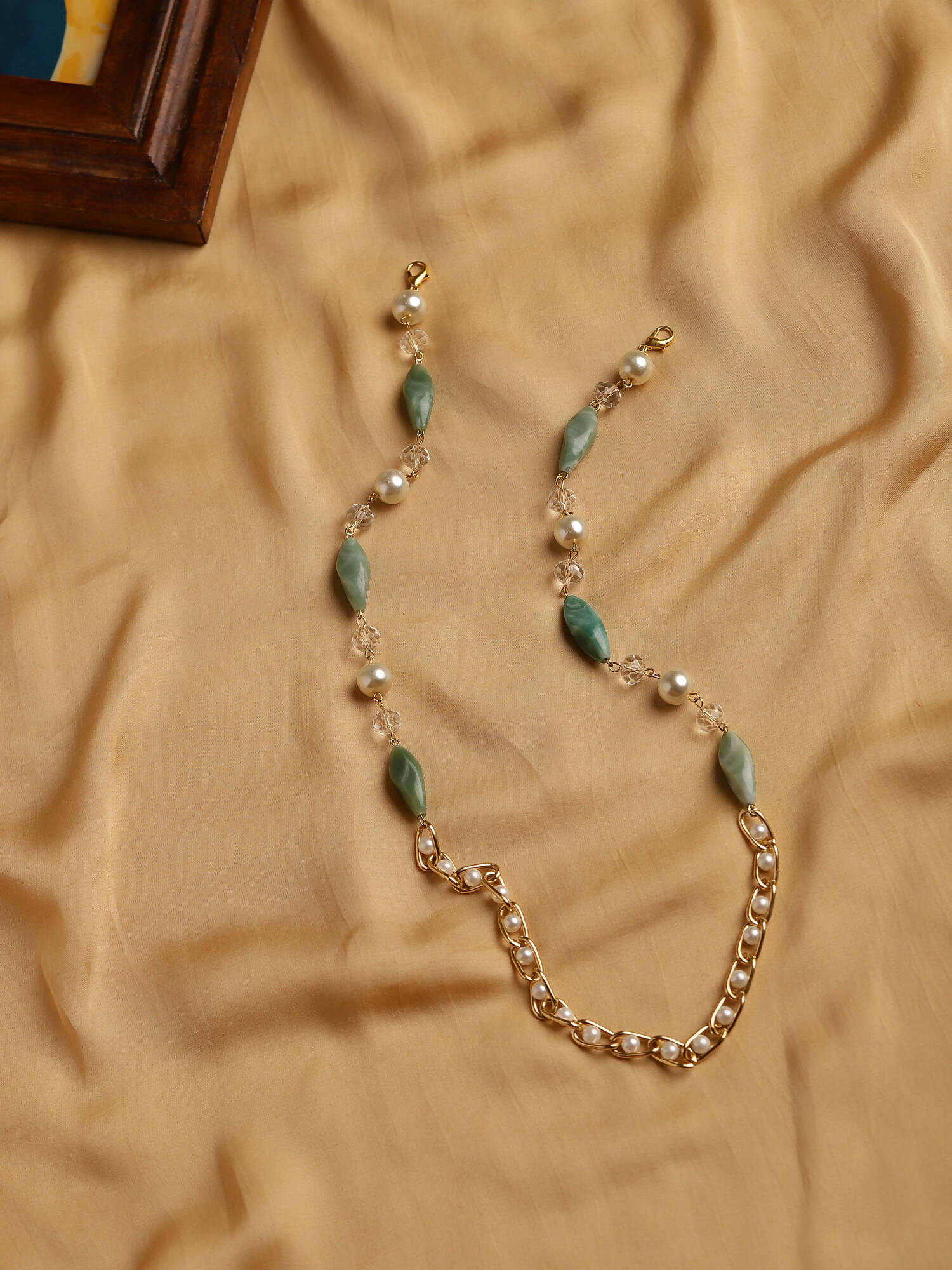 Gold-Toned Green Beaded Mask Chain - Ruby Raang | Grocsy