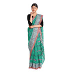 Exclusive Collection 100% Pure Cotton Green Tant Saree With Hand Weaving Work | Grocsy