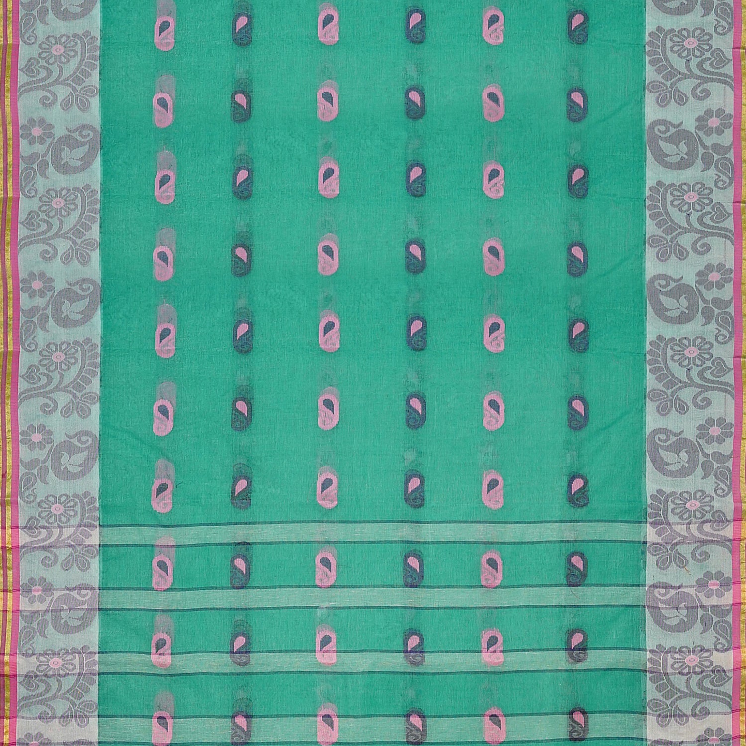 Exclusive Collection 100% Pure Cotton Green Tant Saree With Hand Weaving Work | Grocsy