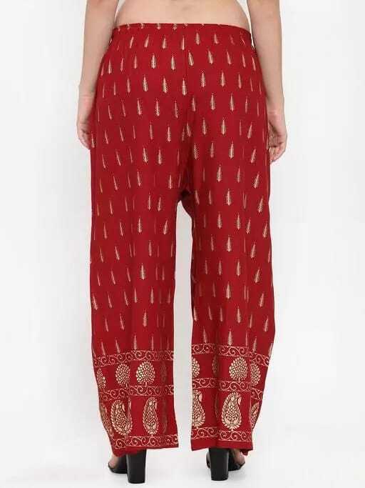 PAVONINE Maroon Color Rayon Fabric Bhutta Print Palazzo For Women | Grocsy
