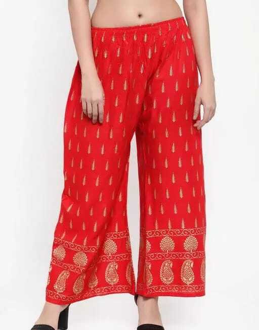 PAVONINE Red Color Rayon Fabric Bhutta Print Palazzo For Women | Grocsy