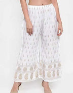PAVONINE White Color Rayon Fabric Bhutta Print Palazzo For Women | Grocsy