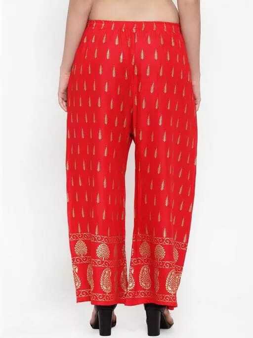 PAVONINE Red Color Rayon Fabric Bhutta Print Palazzo For Women | Grocsy