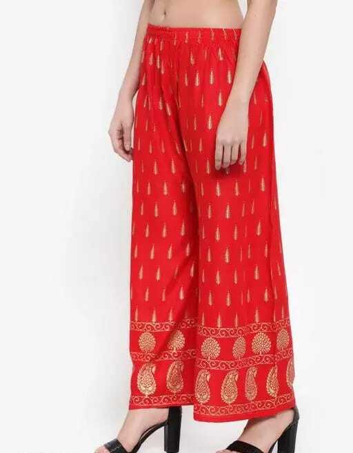 PAVONINE Red Color Rayon Fabric Bhutta Print Palazzo For Women | Grocsy