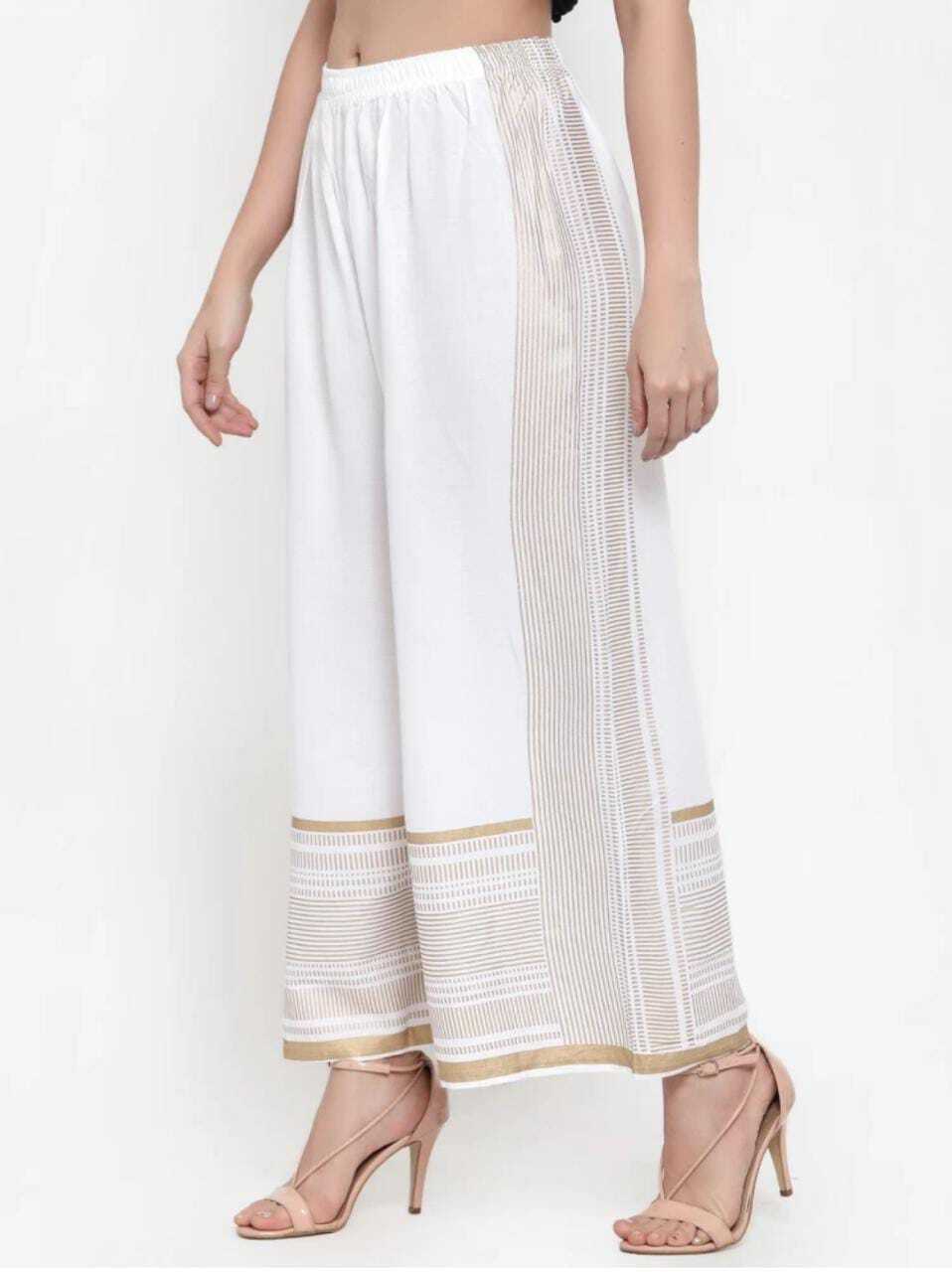 PAVONINE White Color Rayon Fabric Side Print Palazzo For Women | Grocsy