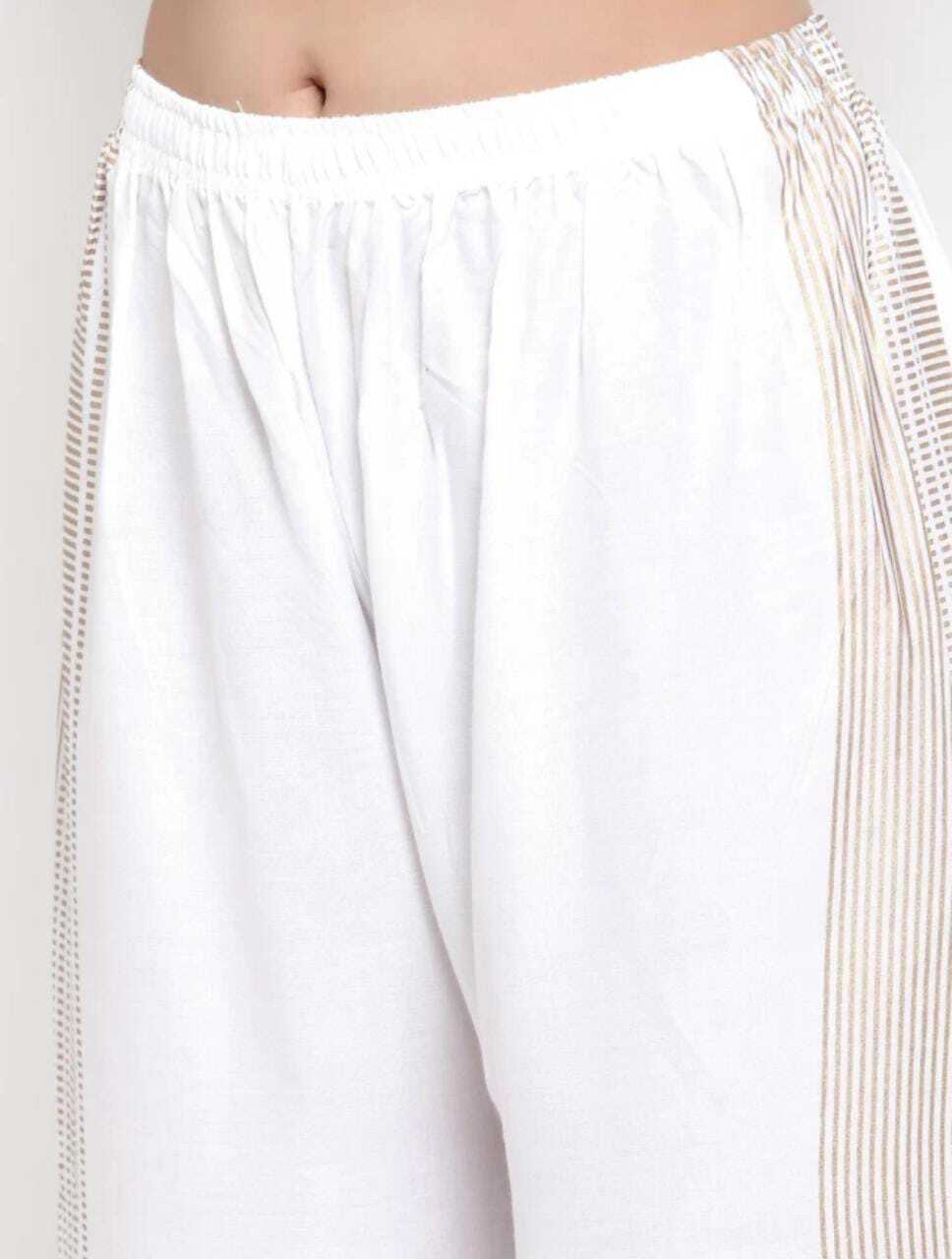 PAVONINE White Color Rayon Fabric Side Print Palazzo For Women | Grocsy