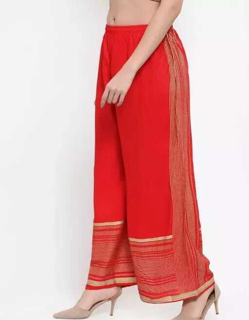 PAVONINE Red Color Rayon Fabric Side Print Palazzo For Women | Grocsy