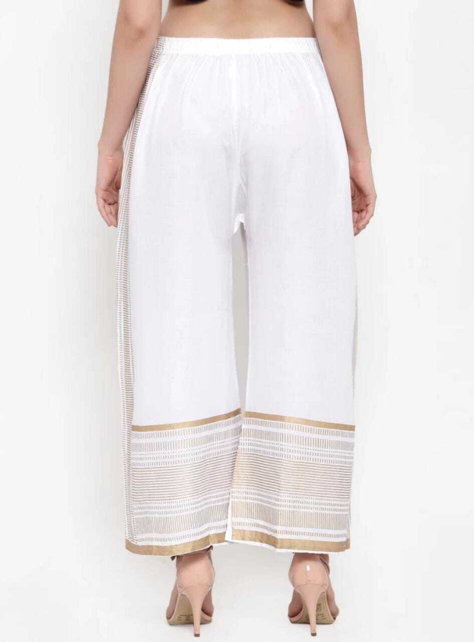 PAVONINE White Color Rayon Fabric Side Print Palazzo For Women | Grocsy