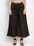 PAVONINE Black Color Rayon Fabric Sun Print Palazzo For Women | Grocsy
