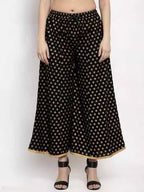 PAVONINE Black Color Rayon Fabric Sun Print Palazzo For Women | Grocsy