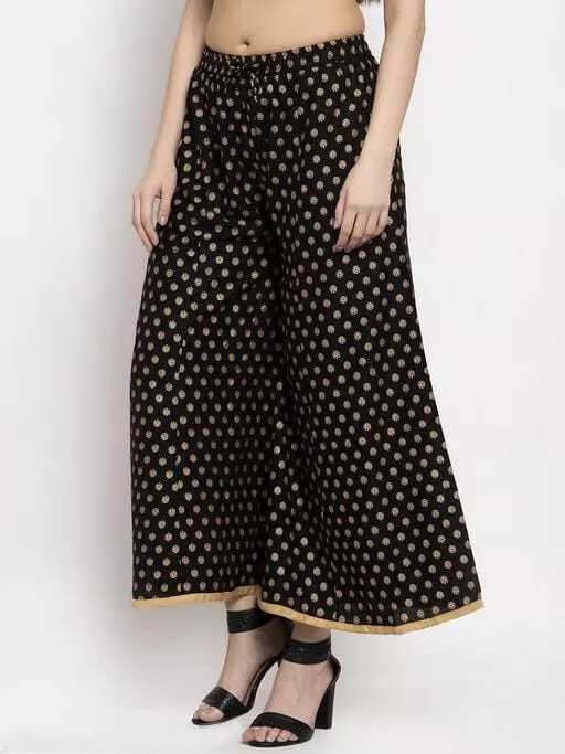 PAVONINE Black Color Rayon Fabric Sun Print Palazzo For Women | Grocsy