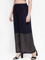 PAVONINE Navy Blue Color Rayon Fabric Zig-Zag Printed Palazzo For Women | Grocsy