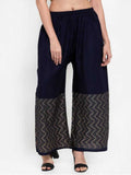 PAVONINE Navy Blue Color Rayon Fabric Zig-Zag Printed Palazzo For Women | Grocsy
