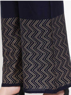 PAVONINE Navy Blue Color Rayon Fabric Zig-Zag Printed Palazzo For Women | Grocsy