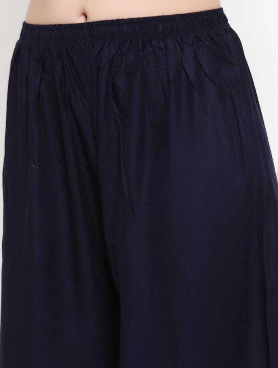 PAVONINE Navy Blue Color Rayon Fabric Zig-Zag Printed Palazzo For Women | Grocsy