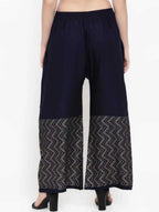 PAVONINE Navy Blue Color Rayon Fabric Zig-Zag Printed Palazzo For Women | Grocsy