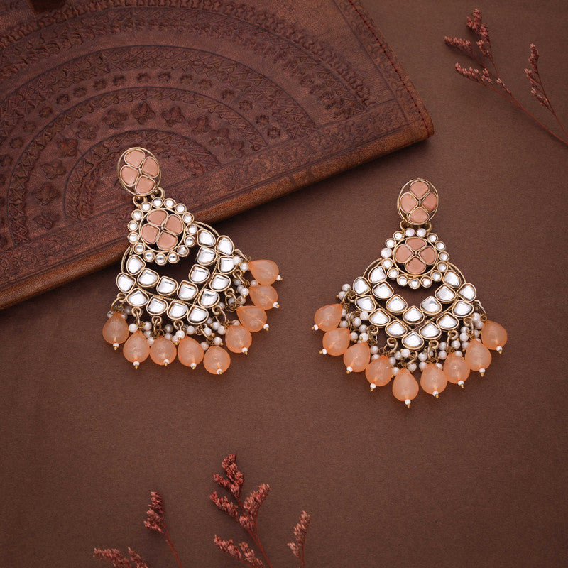 Tehzeeb Creations Gold Polish Kundan Yellow Colour Earrings | Grocsy