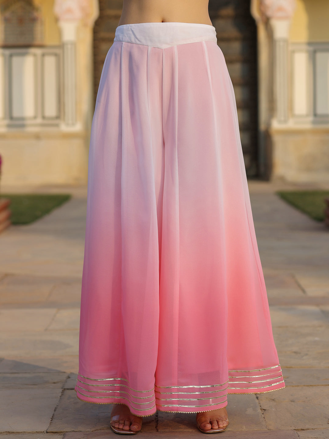 Juniper Women's Pink Solid Viscose Kurta Pant & Dupatta With Mirror Work & Gota Patti | Grocsy