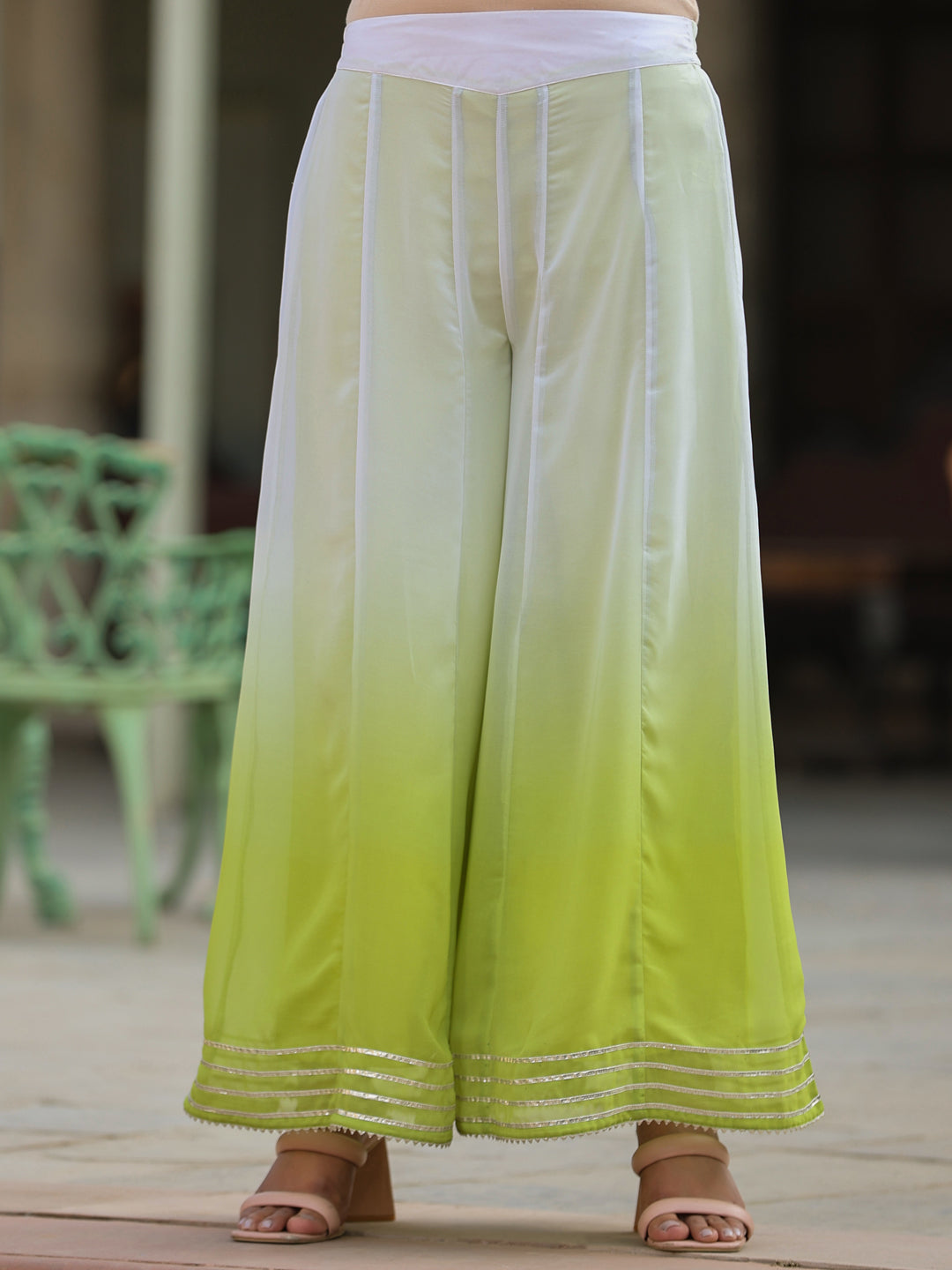 Juniper Women's Green Solid Georgette Kurta Pant & Dupatta Set With Mirror & Thread Work | Grocsy