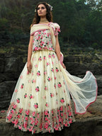 Tulsi Art Off White Floral Thread Embroidered Soft Net Party Wear Lehenga Choli | Grocsy