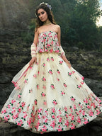 Tulsi Art Off White Floral Thread Embroidered Soft Net Party Wear Lehenga Choli | Grocsy