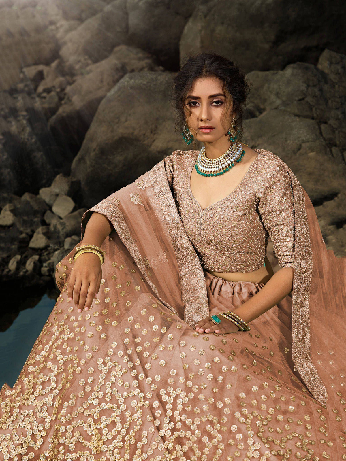 Tulsi Art Brown Zari Worked Soft Net Wedding Wear Lehenga Choli | Grocsy
