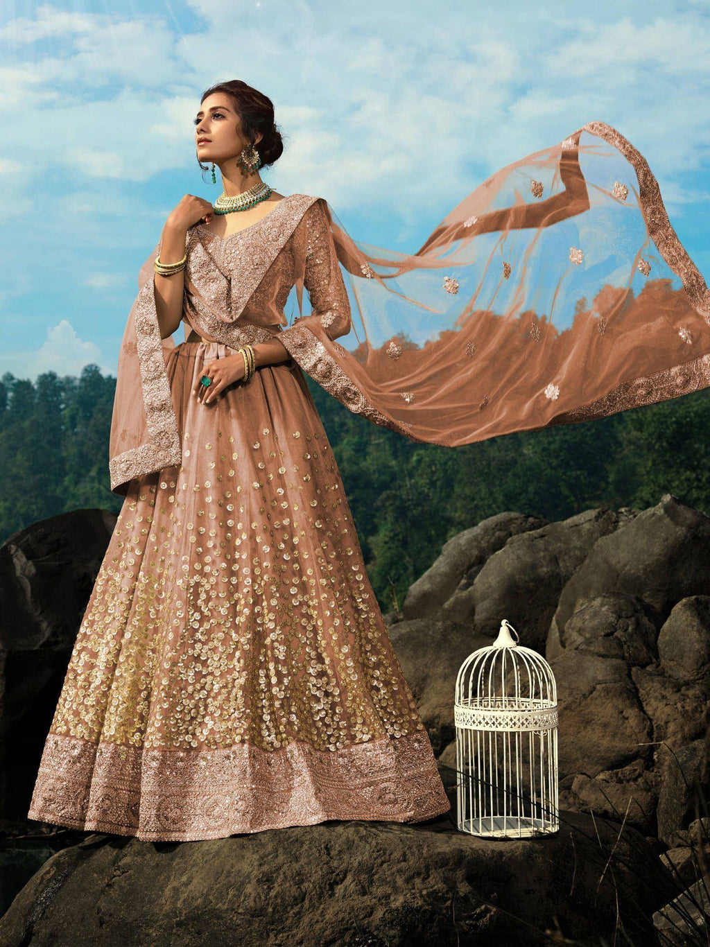 Tulsi Art Brown Zari Worked Soft Net Wedding Wear Lehenga Choli | Grocsy