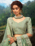 Tulsi Art Green Zari Worked Soft Net Wedding Wear Lehenga Choli | Grocsy