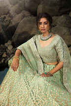 Tulsi Art Green Zari Worked Soft Net Wedding Wear Lehenga Choli | Grocsy