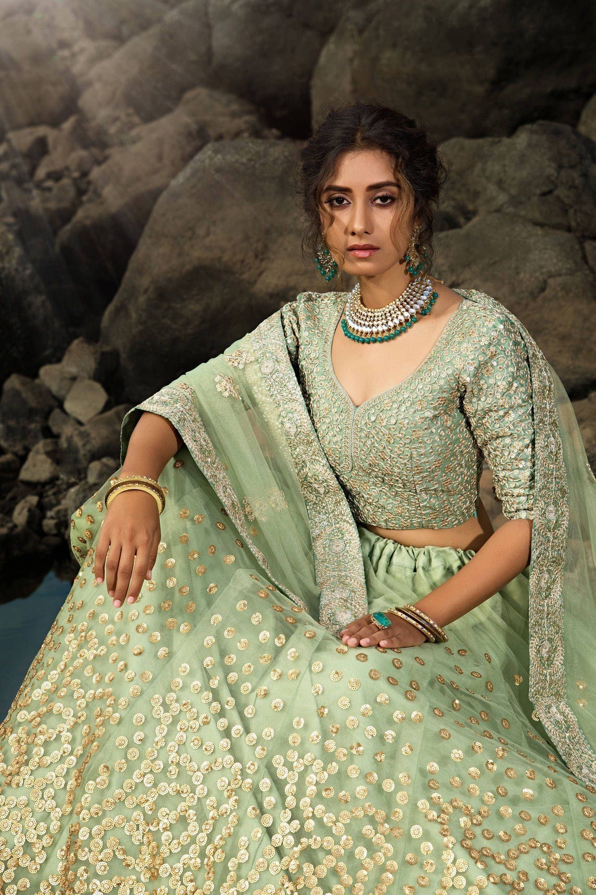 Tulsi Art Green Zari Worked Soft Net Wedding Wear Lehenga Choli | Grocsy