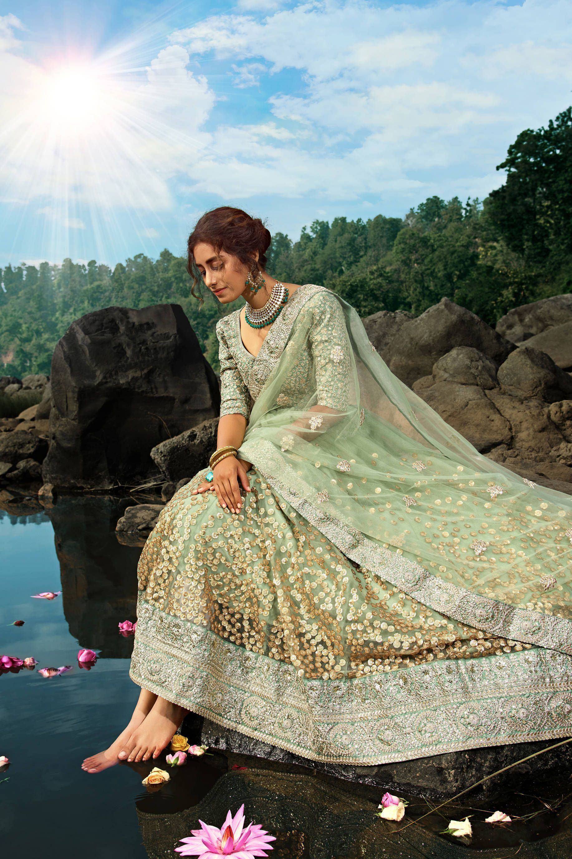 Tulsi Art Green Zari Worked Soft Net Wedding Wear Lehenga Choli | Grocsy