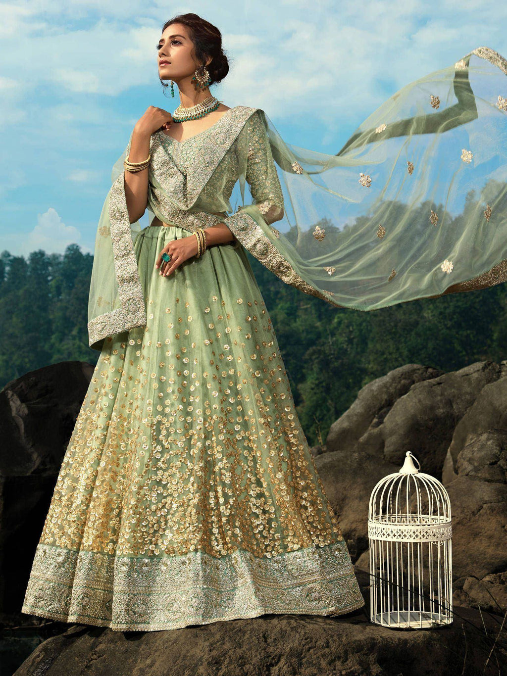 Tulsi Art Green Zari Worked Soft Net Wedding Wear Lehenga Choli | Grocsy