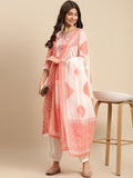 Sangria Orange & White Bandhani Printed Pure Cotton Kurta With Trouser & Dupatta | Grocsy