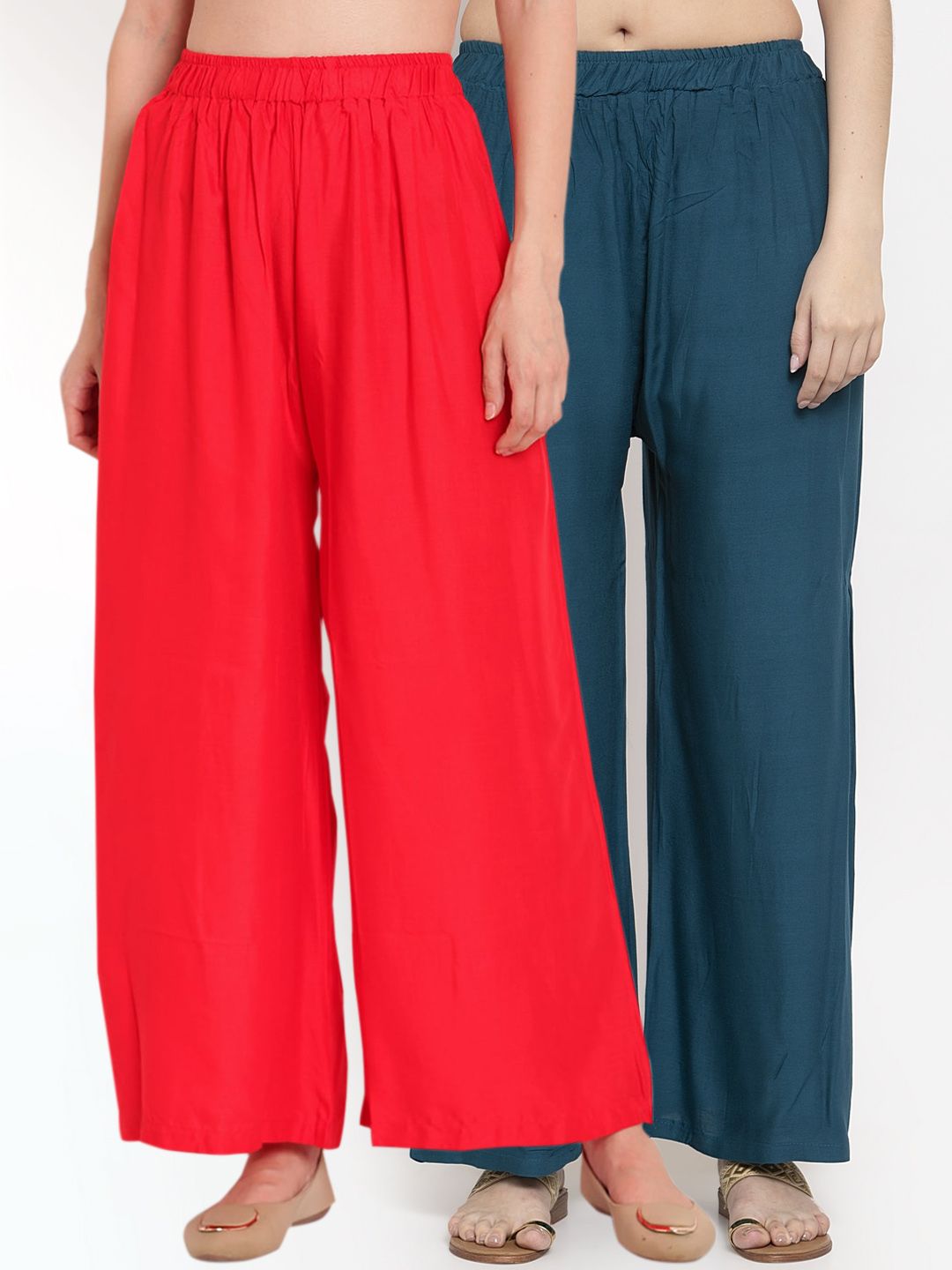 TAG 7 Women Pack Of 2 Solid Straight Palazzos | Grocsy
