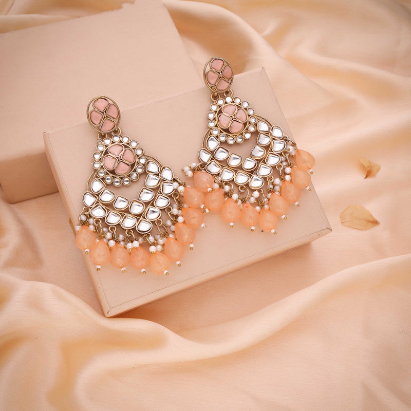 Tehzeeb Creations Gold Polish Kundan Yellow Colour Earrings | Grocsy