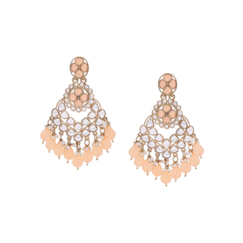 Tehzeeb Creations Gold Polish Kundan Yellow Colour Earrings | Grocsy