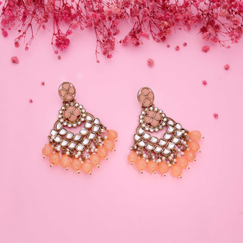 Tehzeeb Creations Gold Polish Kundan Yellow Colour Earrings | Grocsy