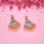 Tehzeeb Creations Gold Polish Kundan Yellow Colour Earrings | Grocsy